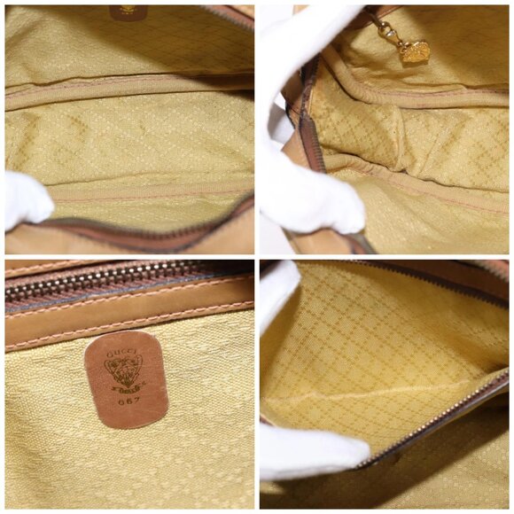 GUCCI Web Sherry Line Shoulder Bag Canvas Leather Beige Gold Auth BA5901 - Picture 15 of 16